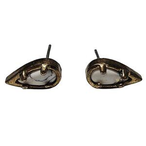 Vintage White White Marbled Stone Gold Tone Teardrop Earrings Fashion Jewelry